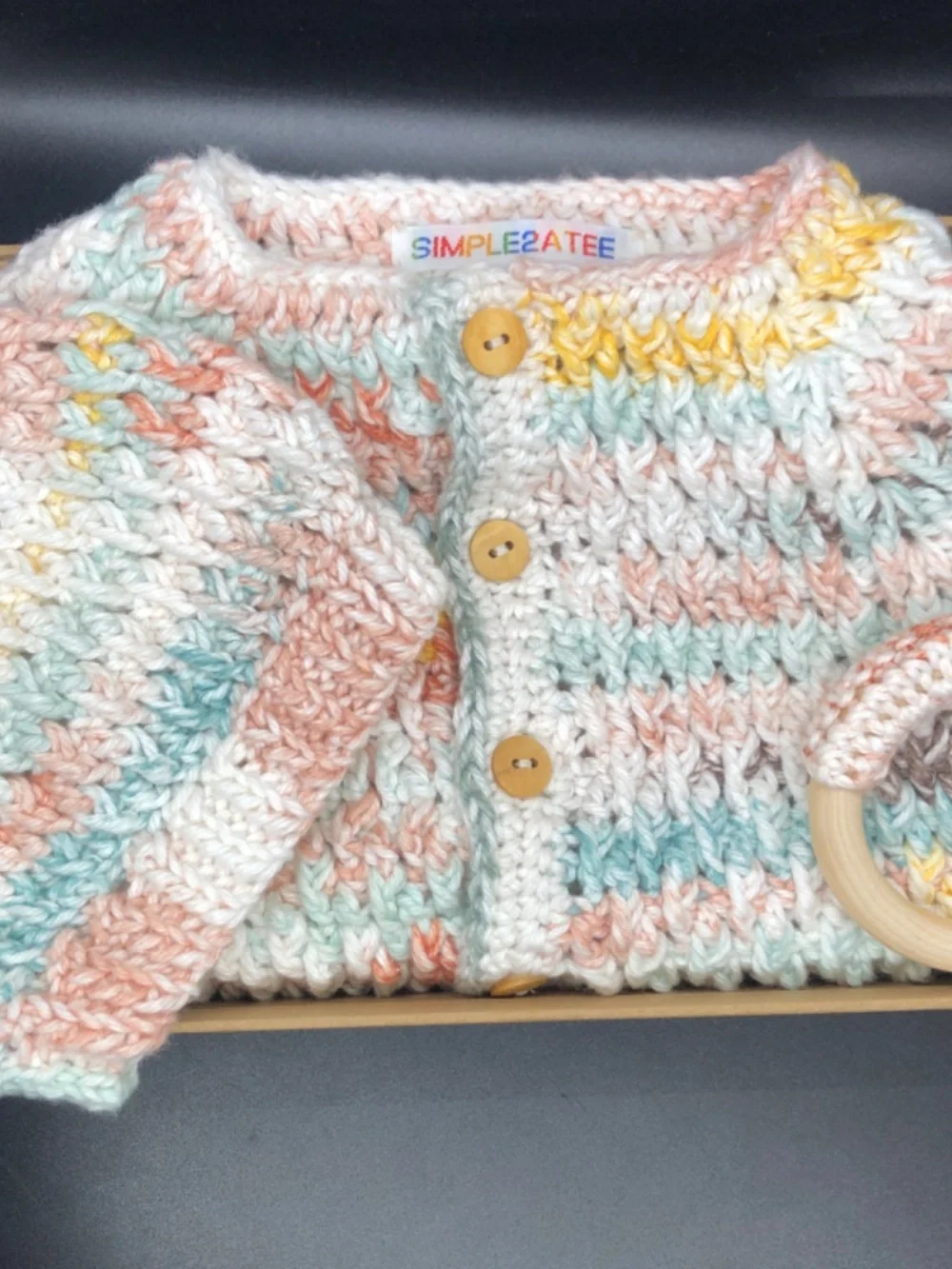 Newborn Baby Romper Gift Set with Beanie & Crochet Wooden Ring 0-3 Months